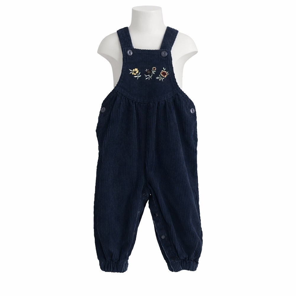 Size 6M Sweet Treasures Vintage Baby Corduroy Overalls Floral Navy Cotton Outfit